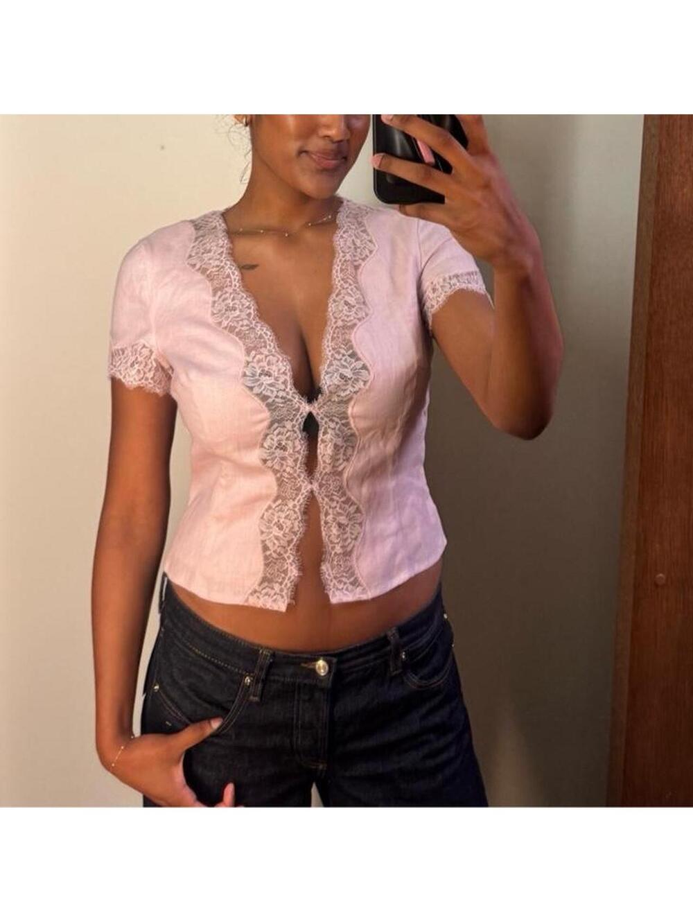 Reformation Brynn Linen Top in Pink